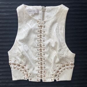 House of CB Cream Paisley Lace-Up Jacquard Crop Top
